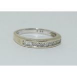 9ct white gold and diamond half eternity band ring size K 1/2. (M10)