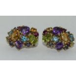 9ct gold earrings set with semi precious stones 7.6gm