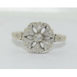 9ct white gold ladies art deco style diamond ring size P ref wp30