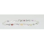 Natural multi gemset 925 silver bracelet. (TR13)