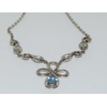 Blue/white Topaz gemstone 925 silver necklace. (TR1)