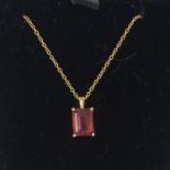 9ct gold ladies Garnet necklace/pendant and chain ref wp31