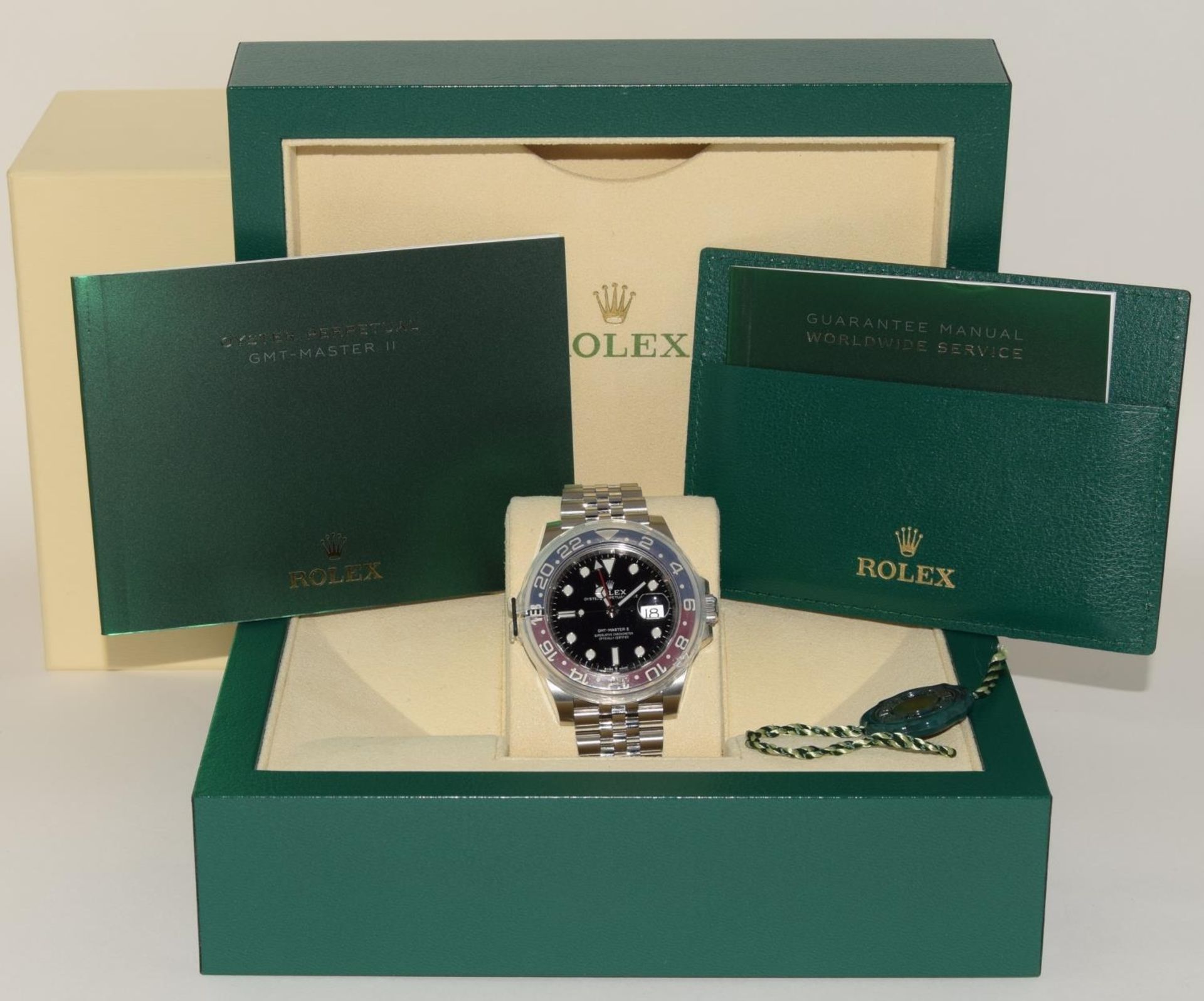 Rolex GMT Pepsi, model 126710BLRO, boxed and papers, unworn with stickers. (ref 33)