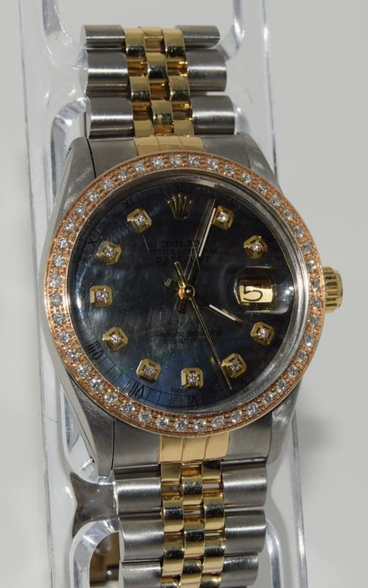 Rolex datejust diamond bezel and dial, mother of pearl dial, Bi-Metal wrist watch. (ref 106)