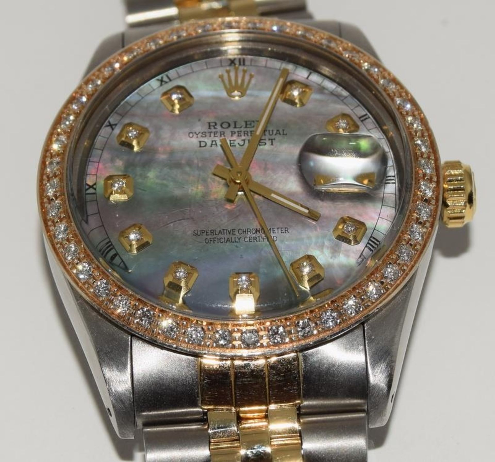 Rolex datejust diamond bezel and dial, mother of pearl dial, Bi-Metal wrist watch. (ref 106) - Image 4 of 10