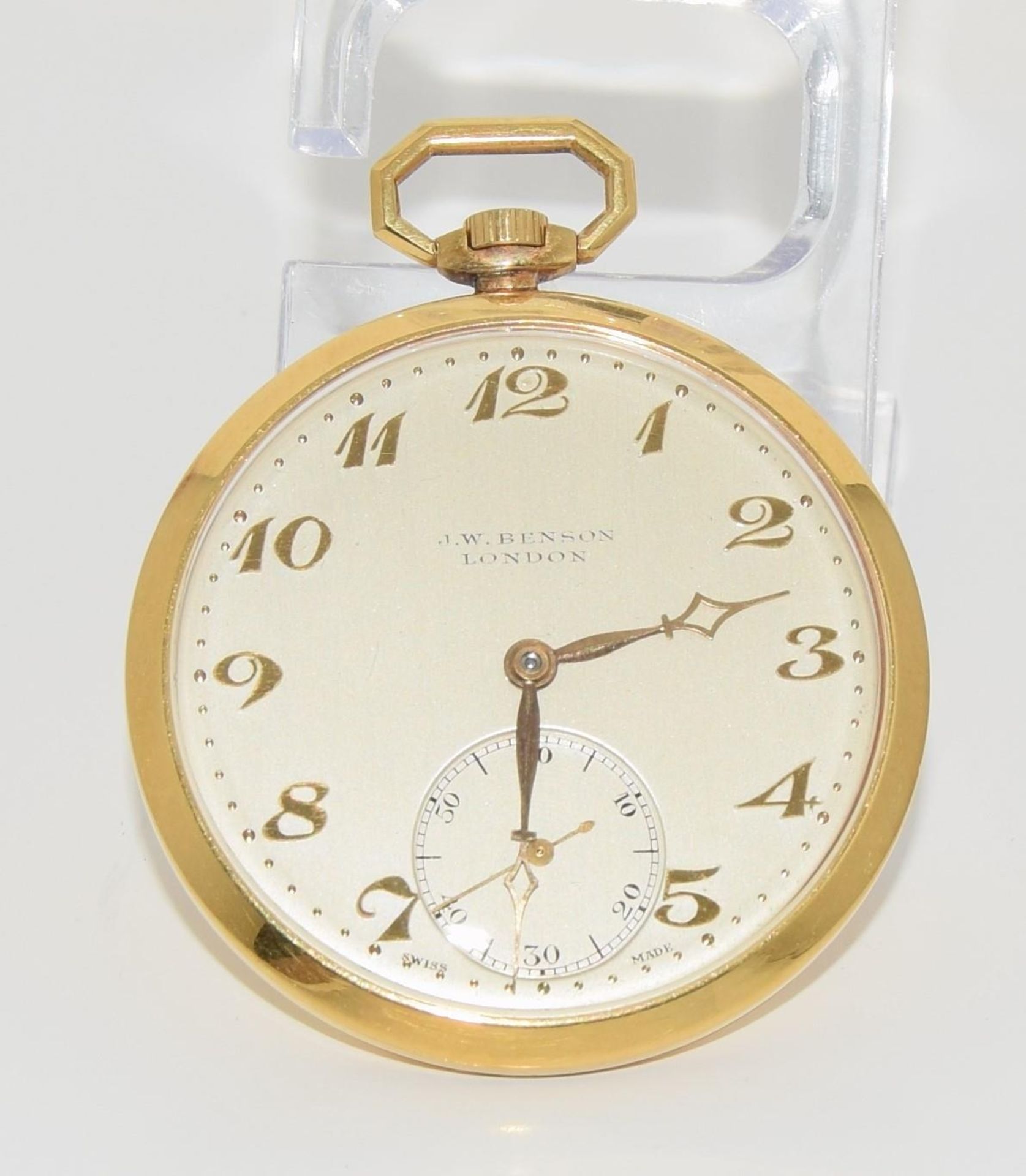 18ct gold open face pocket watch by J.W.Benson London 1935