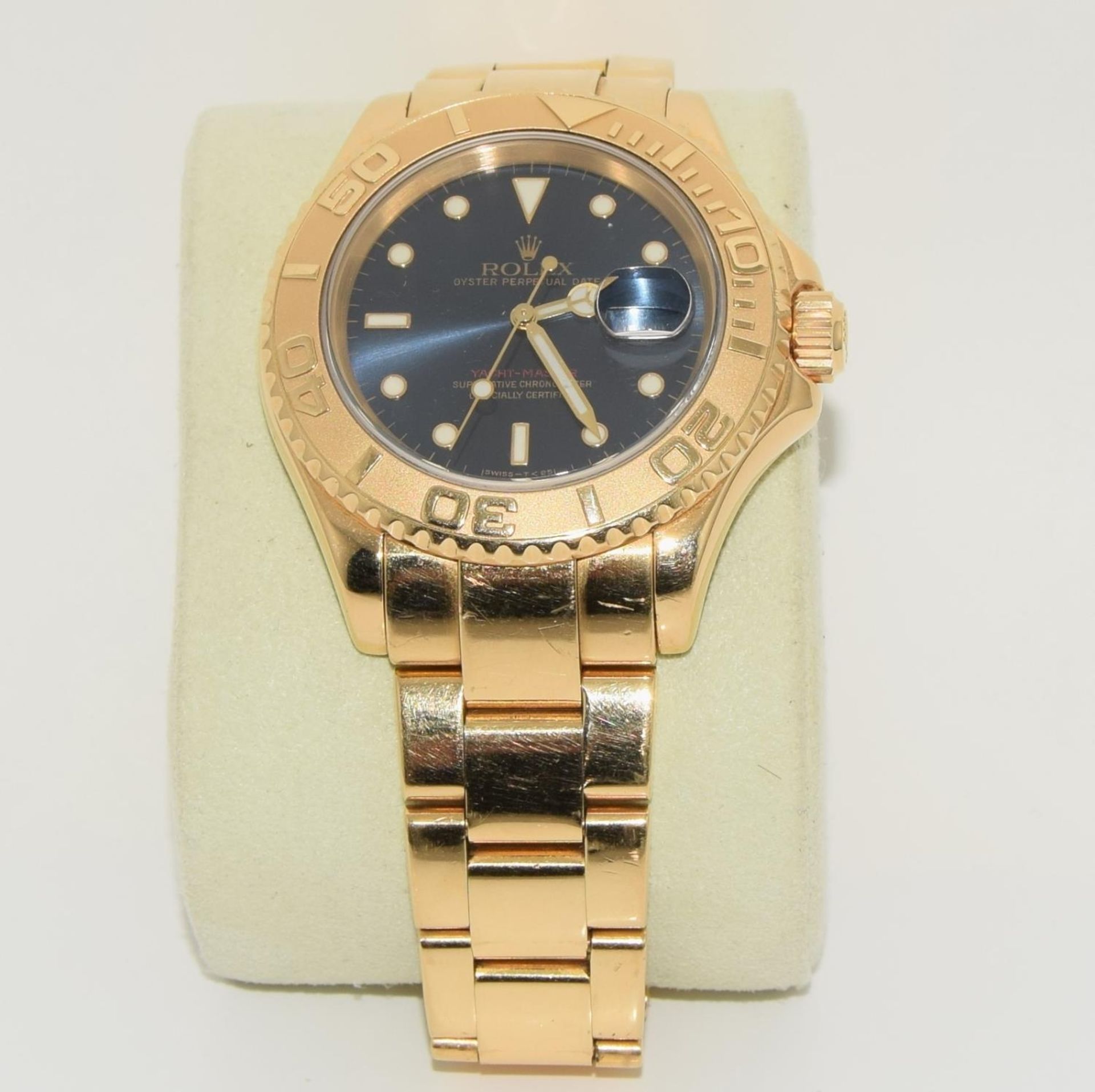 Rolex Yachtmaster 18ct gold model 16628. Electric blue face with Rolex service card and boxed. ( - Image 9 of 10