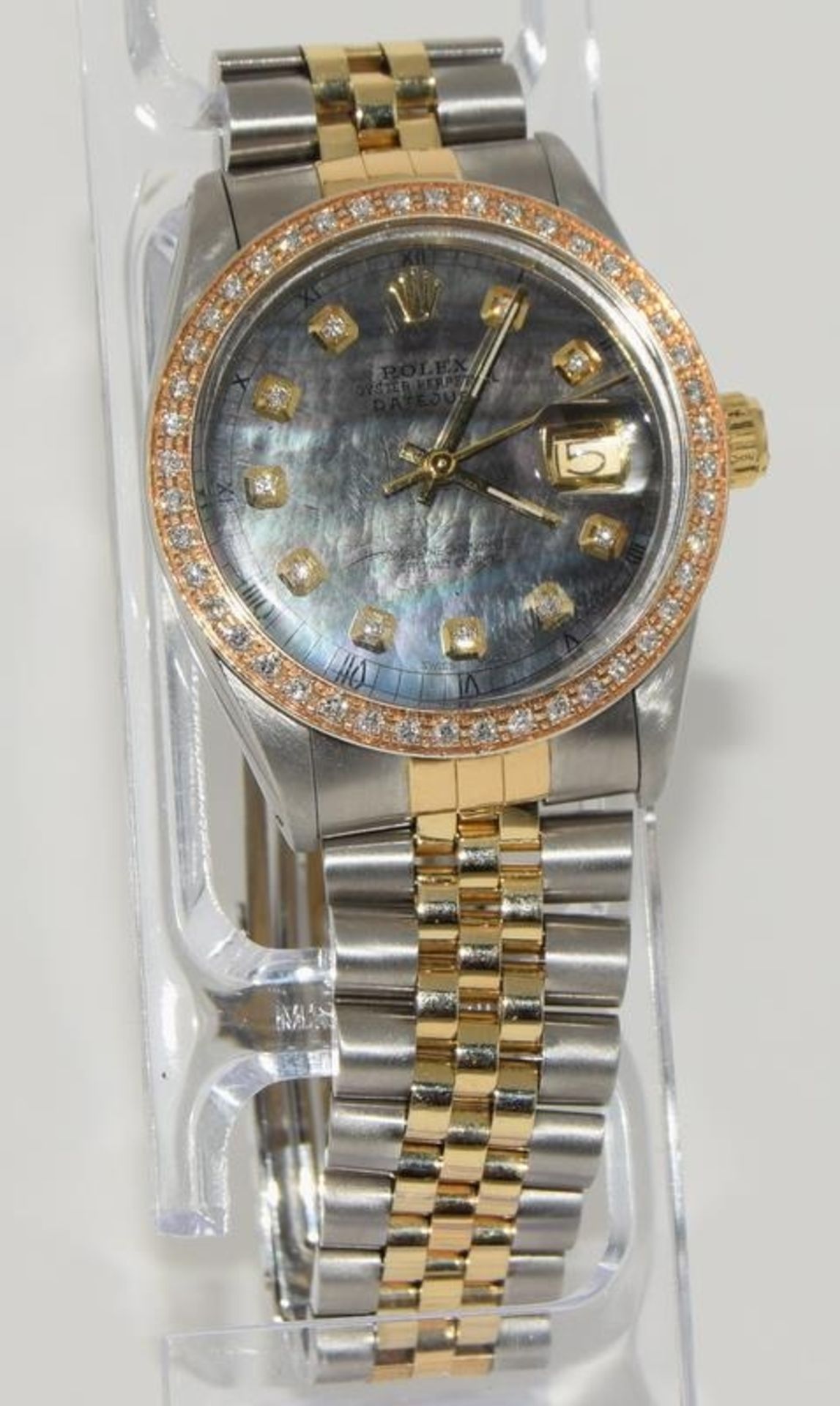 Rolex datejust diamond bezel and dial, mother of pearl dial, Bi-Metal wrist watch. (ref 106) - Image 9 of 10