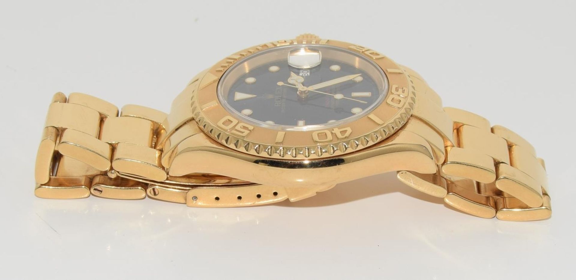 Rolex Yachtmaster 18ct gold model 16628. Electric blue face with Rolex service card and boxed. ( - Image 6 of 10