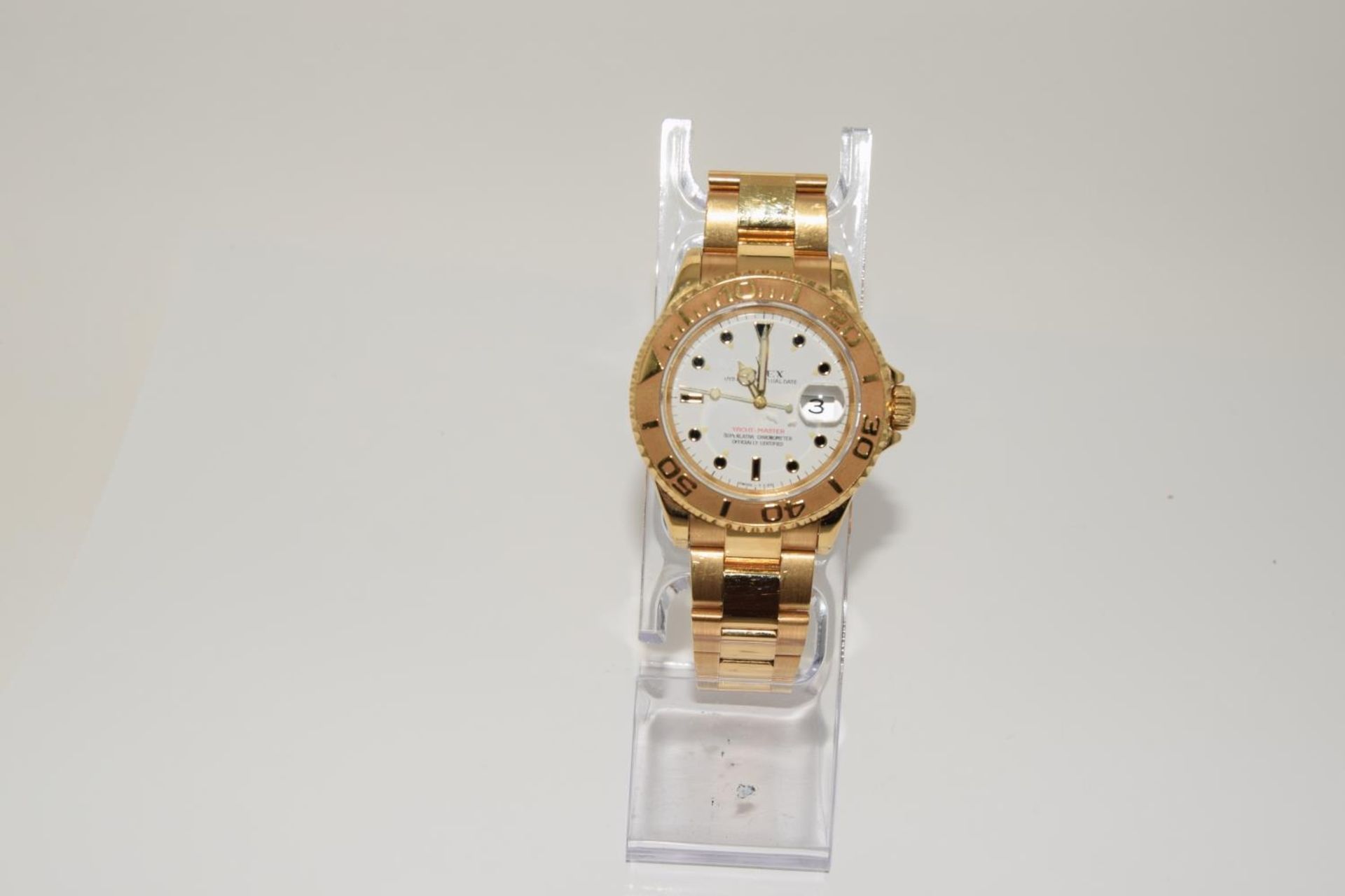 Rolex Yachtmaster 18ct gold, white dial, box, no papers. (ref 43) - Image 3 of 10