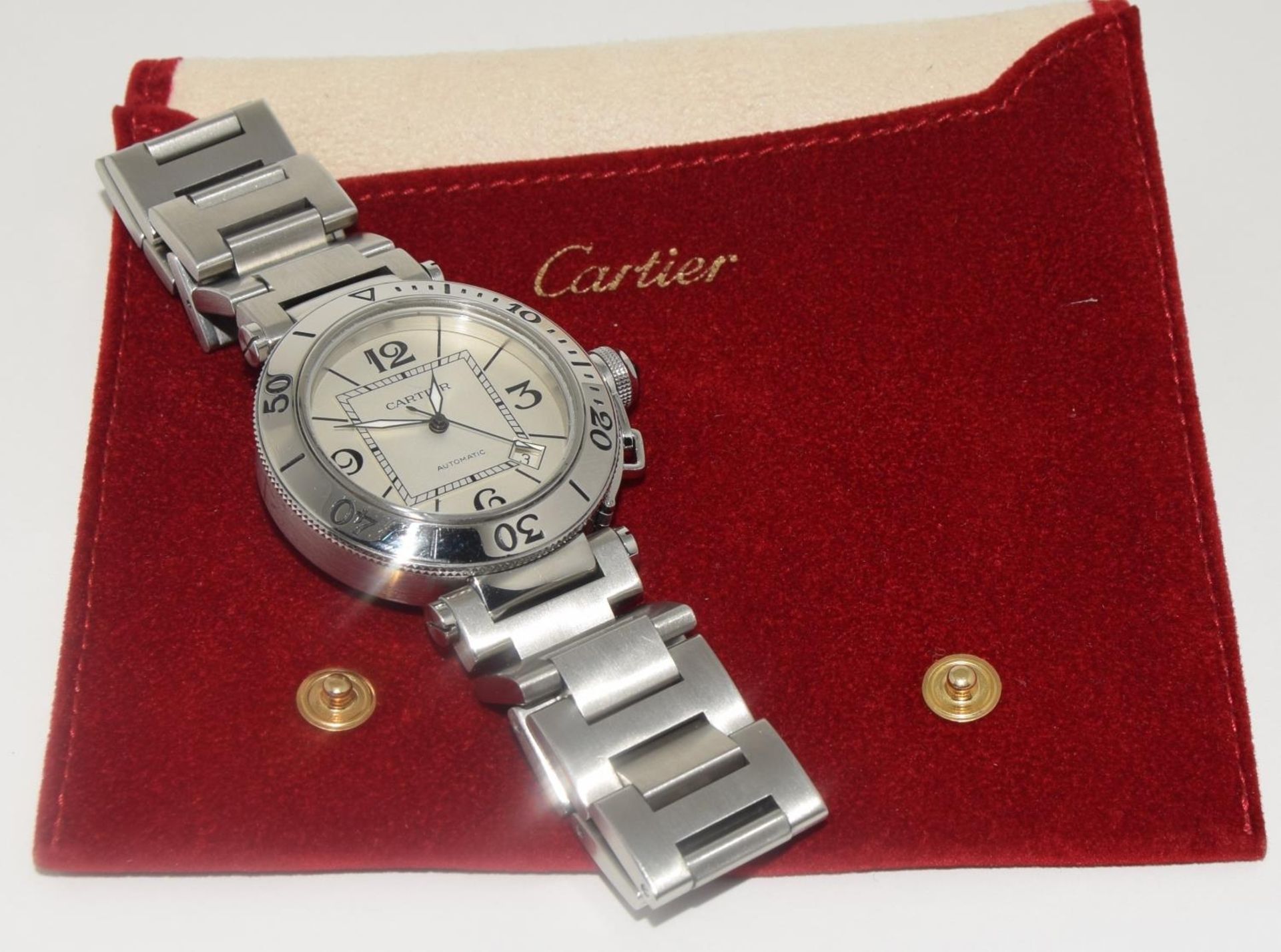 Gents Cartier Pasha Automatic Watch, with Cartier pouch.
