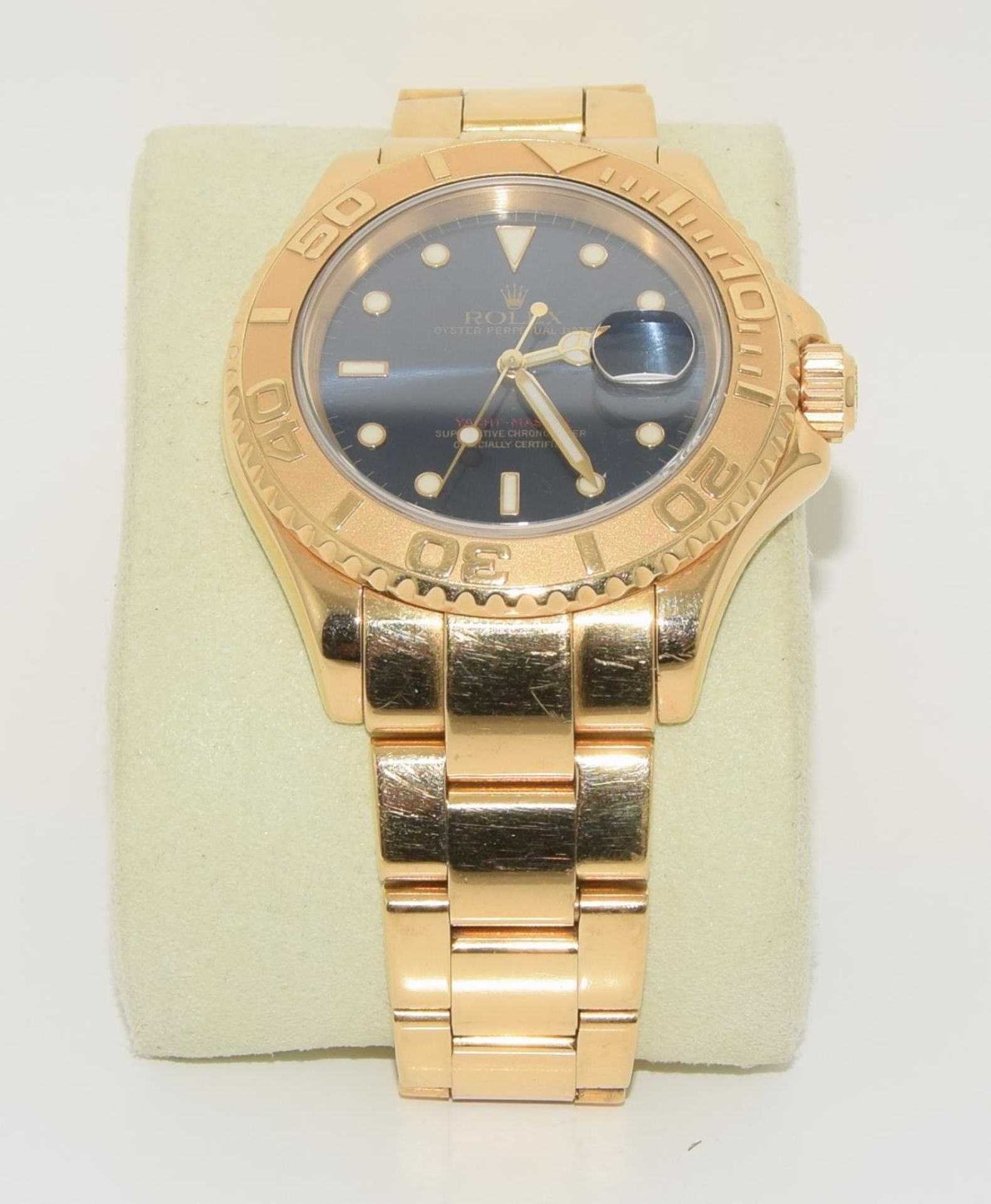 Rolex Yachtmaster 18ct gold model 16628. Electric blue face with Rolex service card and boxed. ( - Image 2 of 10