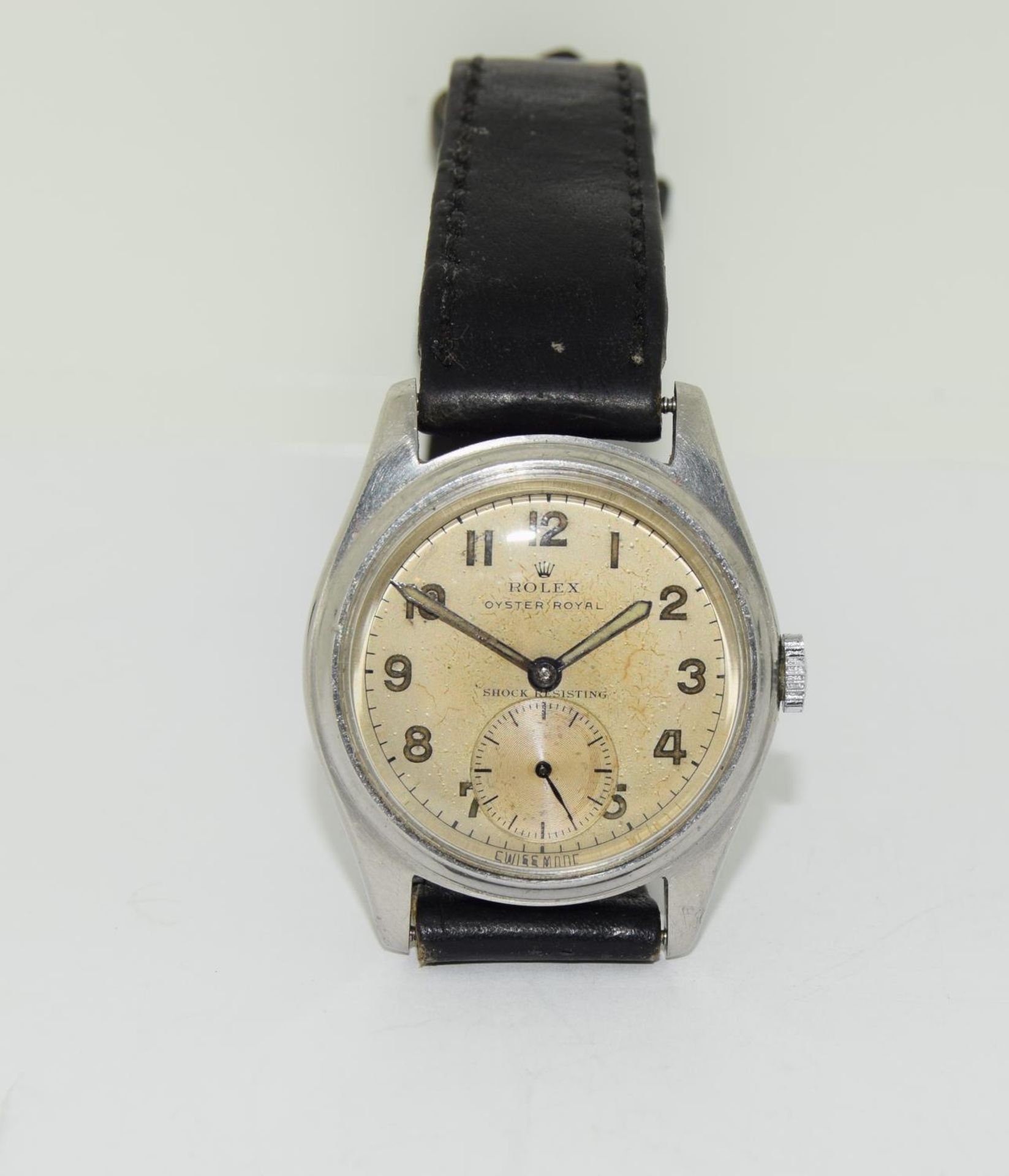 Vintage Rolex Oyster Royal with sub second dial at 6 o clock set on a leather strap