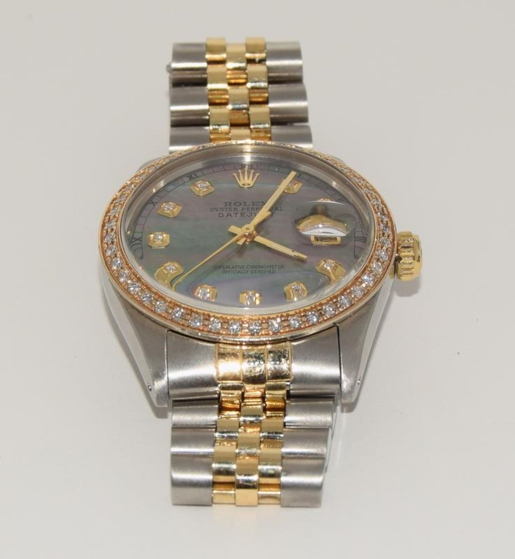 Rolex datejust diamond bezel and dial, mother of pearl dial, Bi-Metal wrist watch. (ref 106) - Image 8 of 10