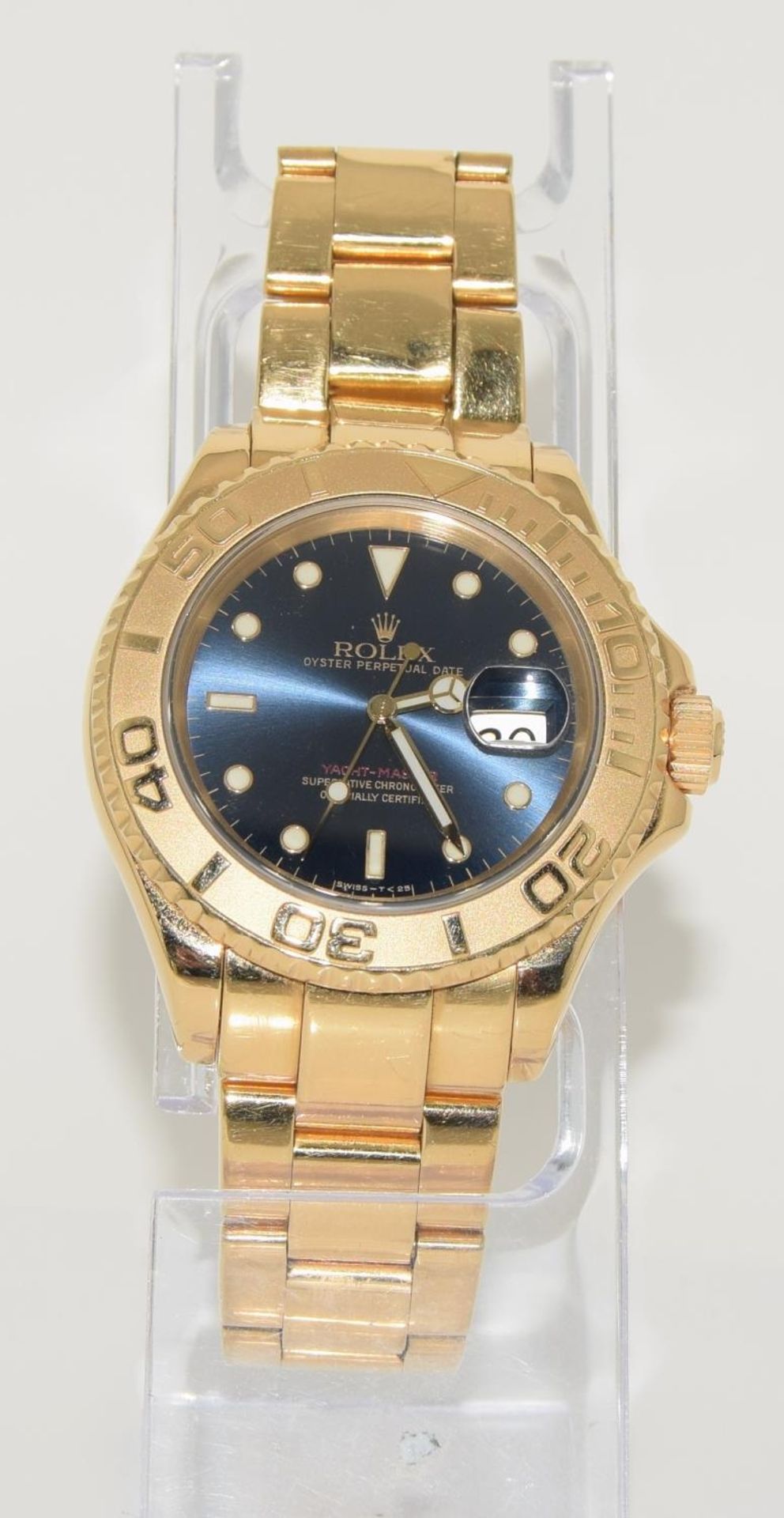 Rolex Yachtmaster 18ct gold model 16628. Electric blue face with Rolex service card and boxed. ( - Image 3 of 10