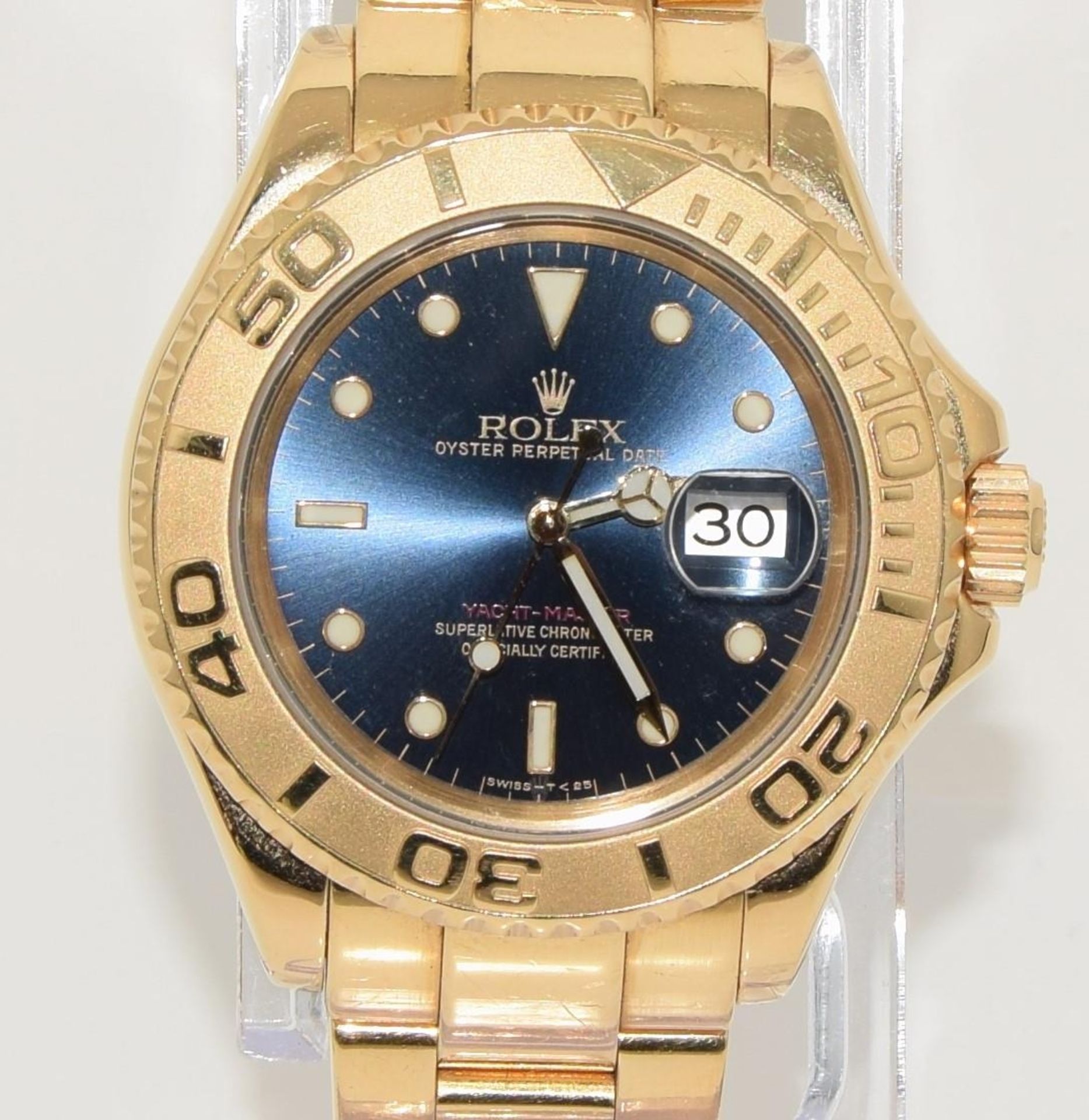 Rolex Yachtmaster 18ct gold model 16628. Electric blue face with Rolex service card and boxed. ( - Image 4 of 10