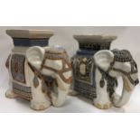 Pair of ceramic Majolica elephant seats or side tables. Approx 39cm tall