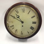 Mahogany round faced wall clock with painted dial 30cm dial diameter