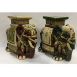 Pair of ceramic Majolica elephant seats or side tables. Approx 45cm tall