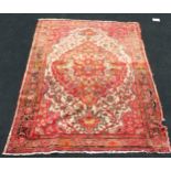Vintage Tabriz carpet. Deep orange/cream. 78" x 51" a/f.