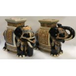 Pair of ceramic Majolica elephant seats or side tables. Approx 43cm tall