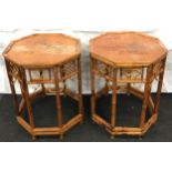 A pair of decorative octagonal bamboo side tables each 55x45x44cm.