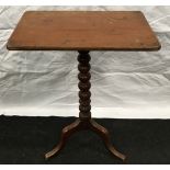 Mahogany tip top wine table on tripod base with barley twist column support 52x36x70.