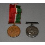 WWI Mercantile Marine medal and war service medal to William H Bagley