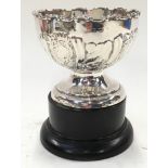 Silver rose bowl - maker WHS Bm approx 1900 on ebonised plinth.