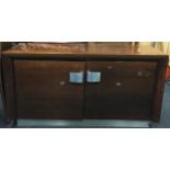 Modern designer dark wood laminated sideboard with chrome handles 159x85x57cm.