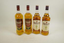 Two one litre bottles of Grant's The Family Reserve blended Scotch whisky and two one litre