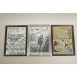 Three framed 'Sniffin Glue' zine covers, largest 9½" x 13"