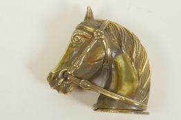 A brass vesta case modelled as a horse's head, 2" high