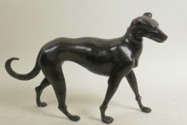 A bronze figure of a hound, 8" high