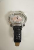 A ladies' steel cased wristwatch encrusted with cubic zirconium
