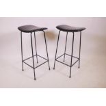 A pair of 1970s tubular metal and leatherette bar stools, 28" high