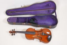 A violin with bow in case, labelled inside C.H. Trewhella, Devonport, no.47, 1913, 23½" long, 14½" t