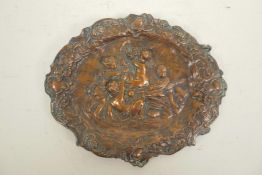 A small copper plaque embossed with playful putti, 7½" x 6"