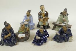 Six Chinese, Shiwan style, mud men figures of scholars and students, largest 5½"