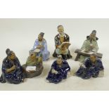 Six Chinese, Shiwan style, mud men figures of scholars and students, largest 5½"