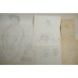 Attributed to Marie Vorobieff, 'Marevna', a collection of pencil sketches, most signed Marevna,