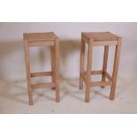 A pair of beechwood bar stools, 30" high