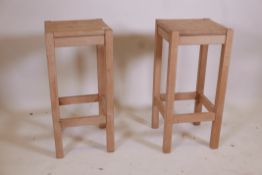 A pair of beechwood bar stools, 30" high