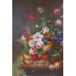 A Dutch style floral still life, oil on canvas, in a gilt frame, unsigned, late C20th, 36" x 48"