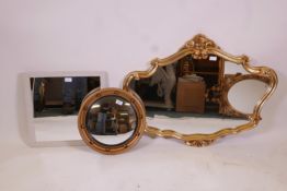 A Regency style circular convex mirror in gilt stud decorated frame, 16" diameter, together with a
