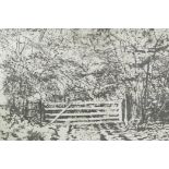 Norman Ackroyd, signed etching, titled 'January Afternoon, Wiltshire', 19" x 25"
