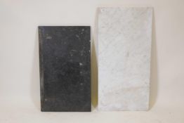 A Carrara marble top, 18" x 36¾", and a granite top (drilled), 18" x 30¾"