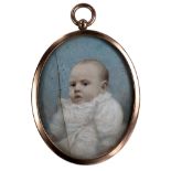 Unknown artist, a rare portrait miniature of 'A baby' probably painted on a photographic base,