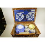 An Optima wicker picnic basket and contents, 23½" x 15" x 8"
