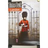 A Time Out magazine Banksy cover art poster, 'Time Out London', creases to edges and stain to the